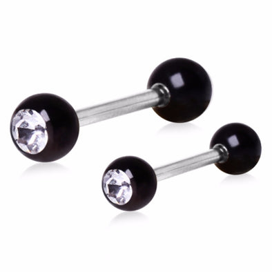 316L Nipple Bar with Black PVD Plated Clear Gem Ball-WildKlass Jewelry