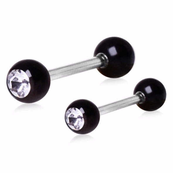 316L Nipple Bar with Black PVD Plated Clear Gem Ball-WildKlass Jewelry