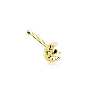 Golden Lunar Moon Star WildKlass Nose Stud Ring-WildKlass Jewelry
