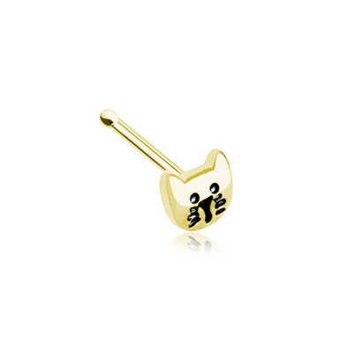 Golden Kitty Cat Face WildKlass Nose Stud Ring-WildKlass Jewelry