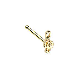 Golden Treble Clef Music Note WildKlass Nose Stud Ring-WildKlass Jewelry