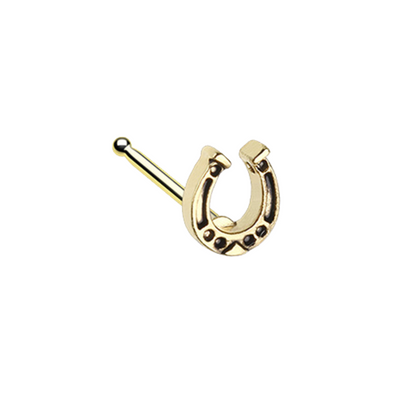 Golden Good Luck Horseshoe WildKlass Nose Stud Ring-WildKlass Jewelry