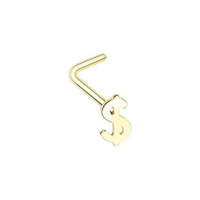 Golden Dollar Money Sign WildKlass L-Shape Nose Ring-WildKlass Jewelry