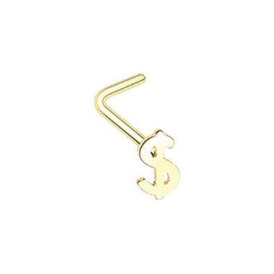 Golden Dollar Money Sign WildKlass L-Shape Nose Ring-WildKlass Jewelry