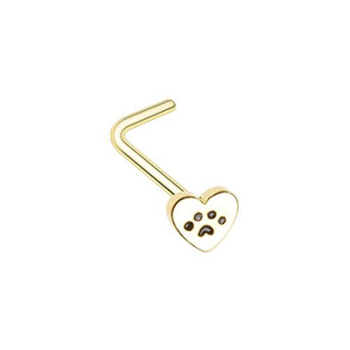 Golden Heart Paw Animal Lover WildKlass L-Shape Nose Ring-WildKlass Jewelry
