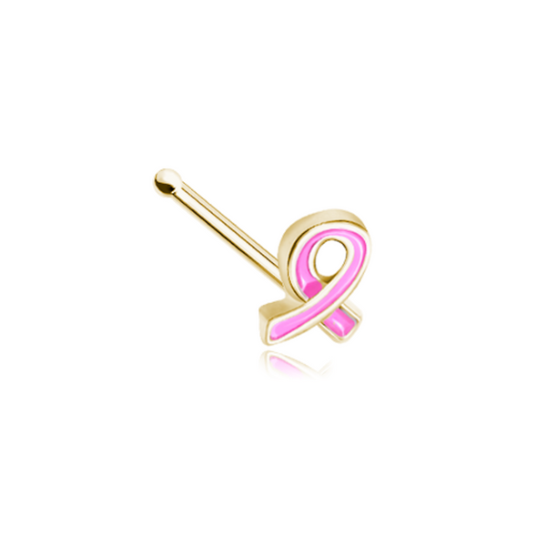 Golden Breast Cancer Awareness Pink Ribbon WildKlass Nose Stud Ring-WildKlass Jewelry