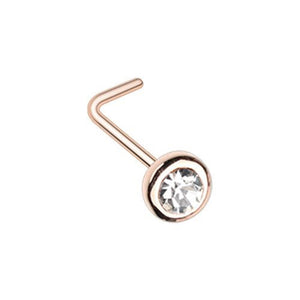 Rose Gold Benevolent Bezel Gem WildKlass L-Shape Nose Ring-WildKlass Jewelry