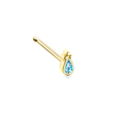 Golden Glamourous Sparkling Teardrop WildKlass Nose Stud Ring-WildKlass Jewelry