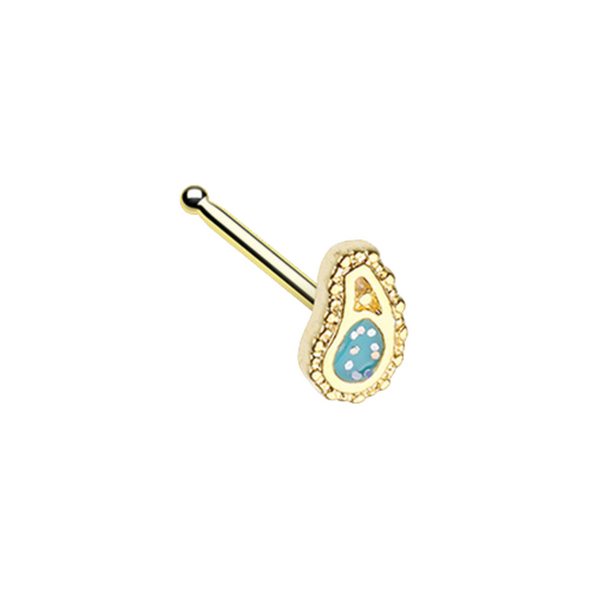 Golden Sparkling Ornate Paisley WildKlass Nose Stud Ring-WildKlass Jewelry