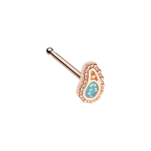 Rose Gold Sparkling Ornate Paisley WildKlass Nose Stud Ring-WildKlass Jewelry