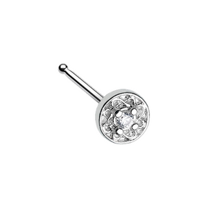 Round Ornate CZ Gem WildKlass Nose Stud Ring-WildKlass Jewelry