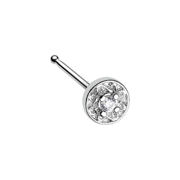 Round Ornate CZ Gem WildKlass Nose Stud Ring-WildKlass Jewelry