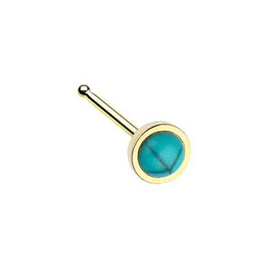Golden Bezel Set Synthetic Turquoise Stone WildKlass Nose Stud Ring-WildKlass Jewelry