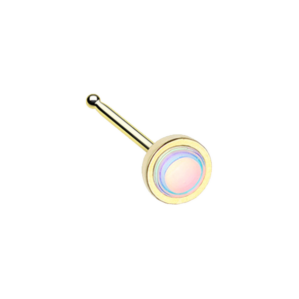Golden Bezel Set Revo Reflecting Stone WildKlass Nose Stud Ring-WildKlass Jewelry