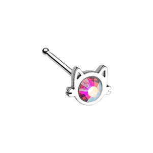 Iridescent Cat Silhouette Face WildKlass Nose Stud Ring-WildKlass Jewelry