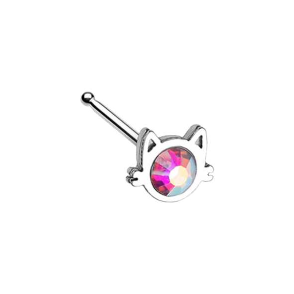 Iridescent Cat Silhouette Face WildKlass Nose Stud Ring-WildKlass Jewelry