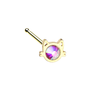 Golden Iridescent Cat Silhouette Face WildKlass Nose Stud Ring-WildKlass Jewelry