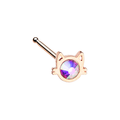 Rose Gold Iridescent Cat Silhouette Face WildKlass Nose Stud Ring-WildKlass Jewelry