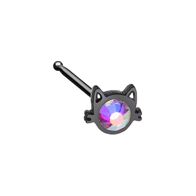 Black Iridescent Cat Silhouette Face WildKlass Nose Stud Ring-WildKlass Jewelry