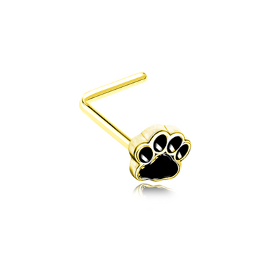 Golden Animal Lover Paw Print WildKlass L-Shape Nose Ring-WildKlass Jewelry