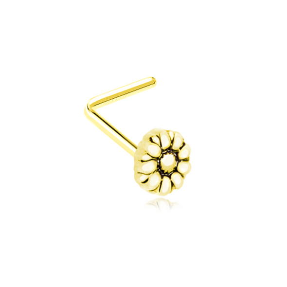 Golden Antique Dasiy Flower WildKlass L-Shape Nose Ring-WildKlass Jewelry