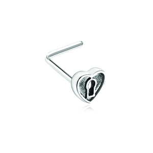 Antique Heart Lock WildKlass L-Shape Nose Ring-WildKlass Jewelry