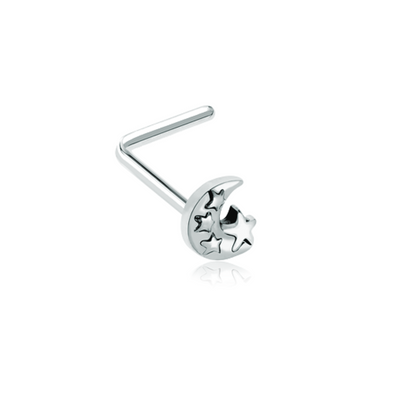Lunar Moon Star WildKlass L-Shape Nose Ring-WildKlass Jewelry