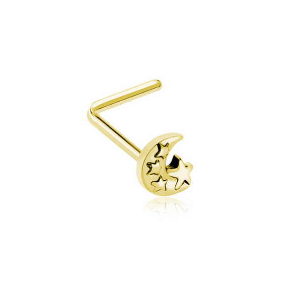 Golden Lunar Moon Star WildKlass L-Shape Nose Ring-WildKlass Jewelry