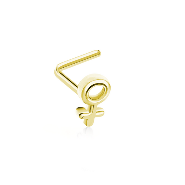 Golden Female Sign Gender Symbol WildKlass L-Shaped Nose Ring-WildKlass Jewelry