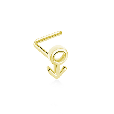 Golden Male Sign Gender Symbol WildKlass L-Shape Nose Ring-WildKlass Jewelry