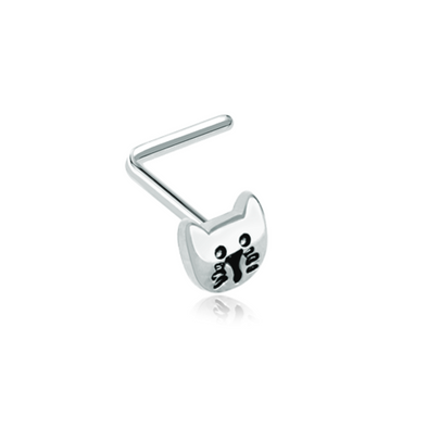 Kitty Cat Face WildKlass L-Shape Nose Ring-WildKlass Jewelry