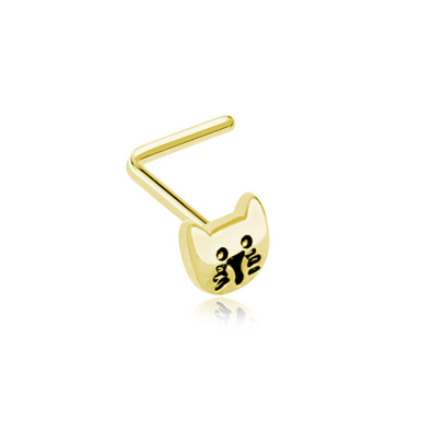 Golden Kitty Cat Face WildKlass L-Shape Nose Ring-WildKlass Jewelry