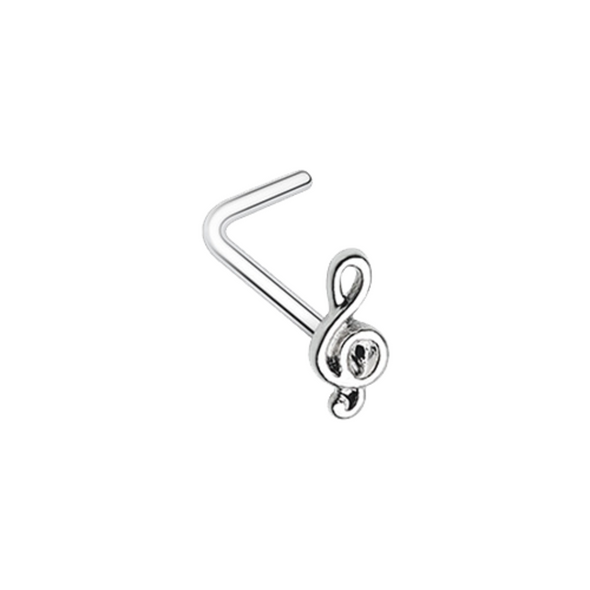 Treble Clef Music Note WildKlass L-Shape Nose Ring-WildKlass Jewelry