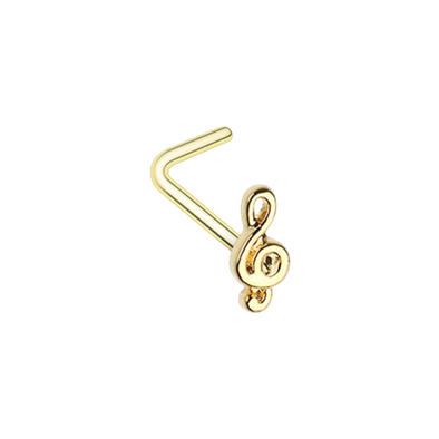 Golden Treble Clef Music Note WildKlass L-Shape Nose Ring-WildKlass Jewelry