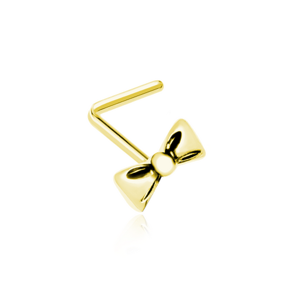 Golden Cutesy Bow-Tie WildKlass L-Shape Nose Ring-WildKlass Jewelry
