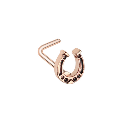 Rose Gold Good Luck Horseshoe WildKlass L-Shape Nose Ring-WildKlass Jewelry