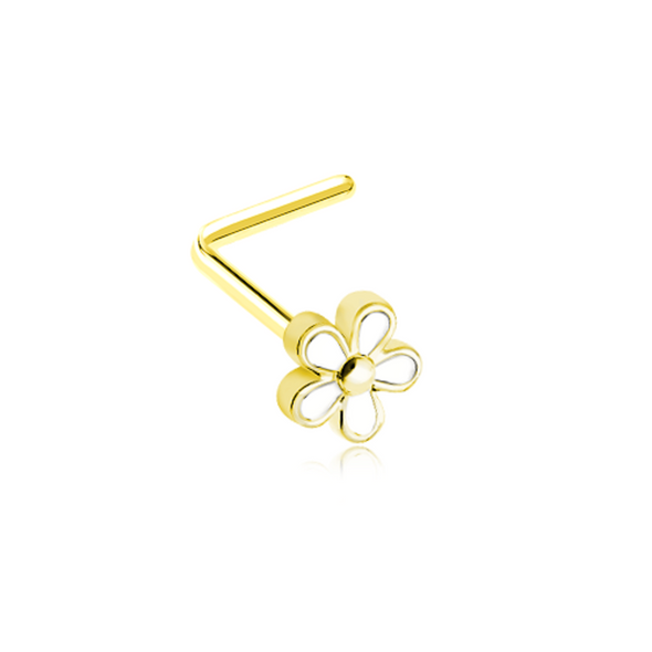Golden Plumeria Petal Flower WildKlass L-Shape Nose Ring-WildKlass Jewelry