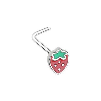 Leafy Strawberry WildKlass L-Shape Nose Ring-WildKlass Jewelry