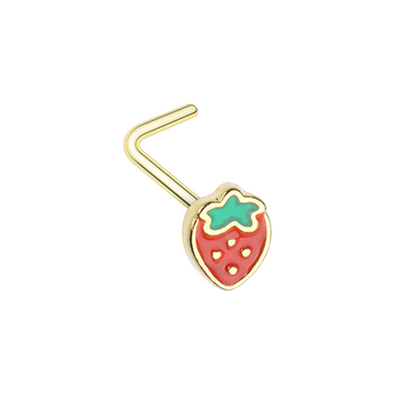 Golden Leafy Strawberry WildKlass L-Shape Nose Ring-WildKlass Jewelry