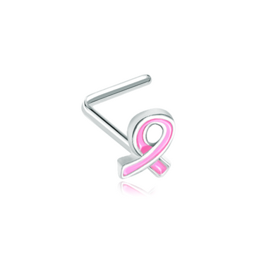 Breast Cancer Awareness Pink Ribbon WildKlass L-Shape Nose Ring-WildKlass Jewelry