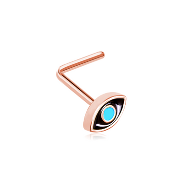 Rose Gold Evil Eye WildKlass L-Shape Nose Ring-WildKlass Jewelry