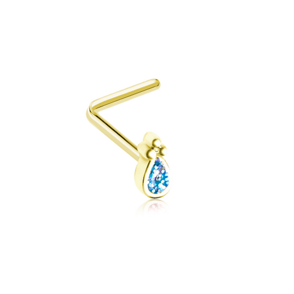 Golden Glamourous Sparkling Teardrop WildKlass L-Shape Nose Ring-WildKlass Jewelry
