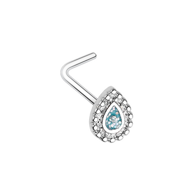 Sparkling Ornate Teardrop L-Shape Nose Ring-WildKlass Jewelry