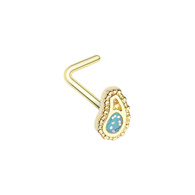 Golden Sparkling Ornate Paisley WildKlass L-Shape Nose Ring-WildKlass Jewelry