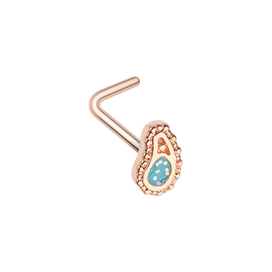 Rose Gold Sparkling Ornate Lotus WildKlass L-Shape Nose Ring-WildKlass Jewelry