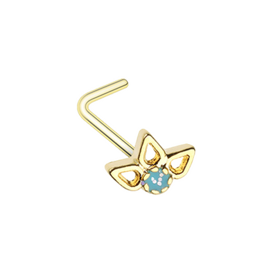 Golden Sparkling Ornate Lotus WildKlass L-Shape Nose Ring-WildKlass Jewelry