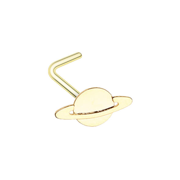 Golden Saturn Planet WildKlass L-Shape Nose Ring-WildKlass Jewelry