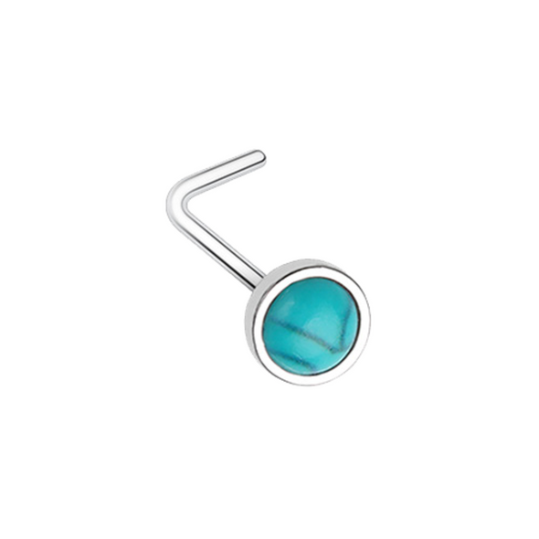 Bezel Set Synthetic Turquoise Stone WildKlass L-Shape Nose Ring-WildKlass Jewelry