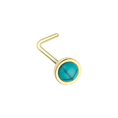Golden Bezel Set Synthetic Turquoise Stone WildKlass L-Shape Nose Ring-WildKlass Jewelry