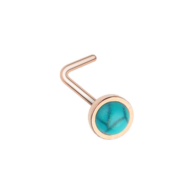 Rose Gold Bezel Set Synthetic Turquoise Stone WildKlass L-Shape Nose Ring-WildKlass Jewelry